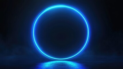 Fototapeta premium Shine blue neon circle frame for design