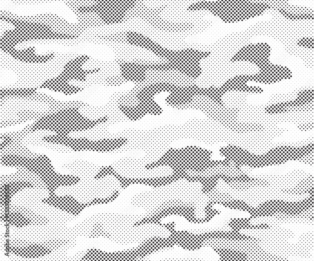 Aufkleber Abstract halftone seamless camouflage pattern. Repeating digital dotted hexagonal camo military texture background. Abstract modern fabric textile ornament. Vector illustration.