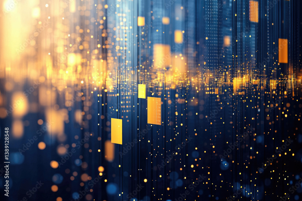 Poster Abstract digital background with glowing particles and lines, representing data flow and technology.