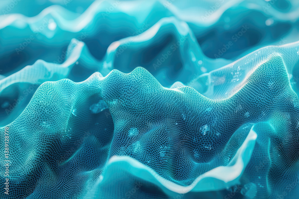 Aufkleber Abstract teal wave pattern, textured surface with a mesh-like structure, digital art.
