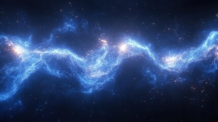 Obraz premium Ethereal Cosmic Nebula in Deep Space with Glowing Stars and Blue Light Waves Abstract Background Astronomy