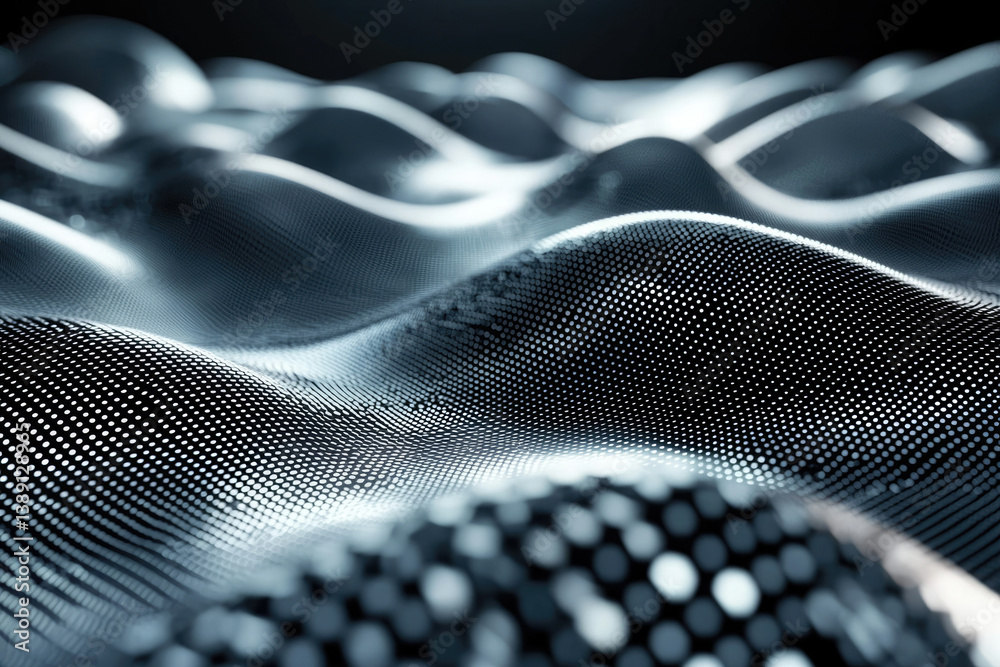 Poster Abstract 3D rendering of a dynamic, undulating surface composed of numerous tiny dots, creating a wave-like pattern.