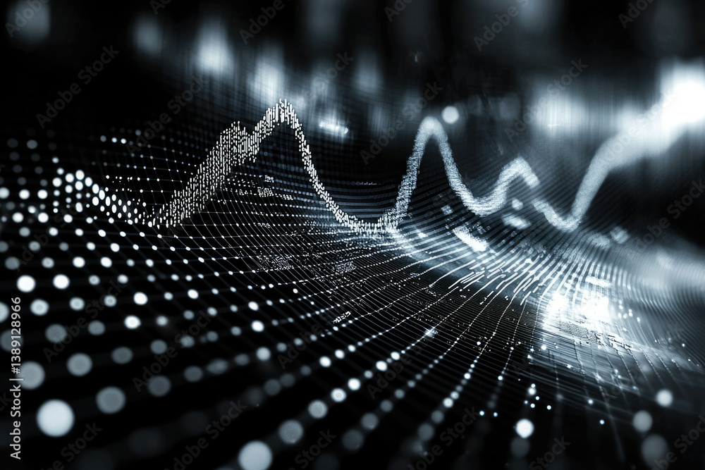 Fototapete abstract data visualization showing fluctuating waveforms, representing data analysis and market tre