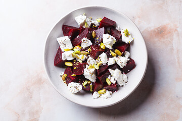 Beetroot salad with feta and pistachios.