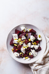 Beetroot salad with feta and pistachios.