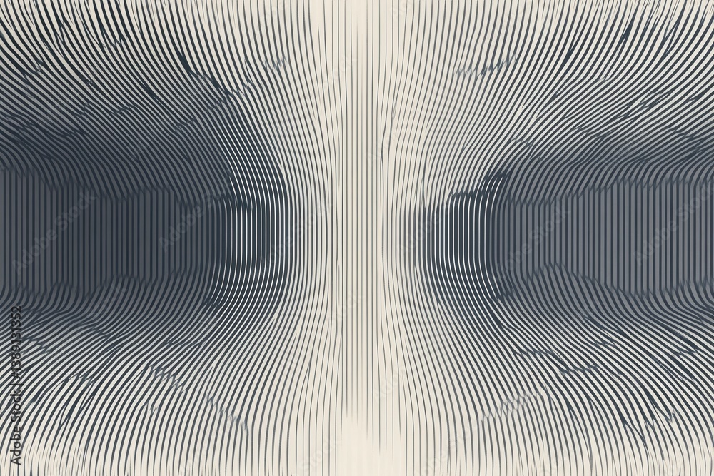 Poster Subtle three-dimensional optical illusion created by elegant parallel lines in soft monochrome shades