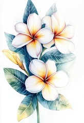 Obraz premium Watercolor illustration featuring beautiful white and yellow tropical flowers