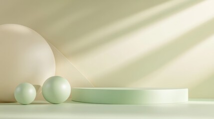 Minimalist light beige and mint green podium display