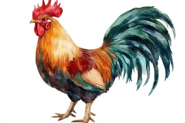 Fototapeta premium A Colorful Artistic Watercolor Painting Depicting a Proud Rooster