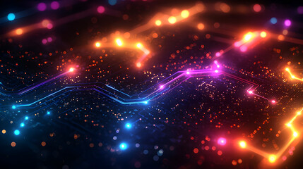 Fototapeta premium Neon-colored flowing data wave in dark abstract background representing futuristic technology