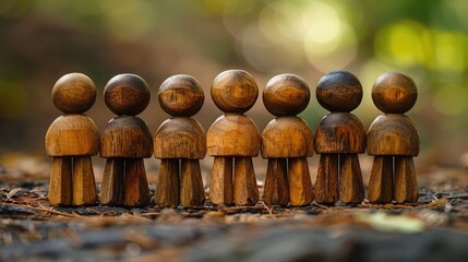 A symbolic representation of stability and security for a business team using wooden cutout people