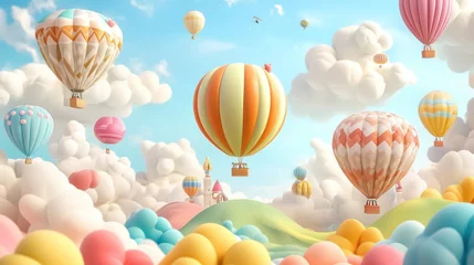 Whimsical Hot Air Balloon Adventure over Candy Cloudscape