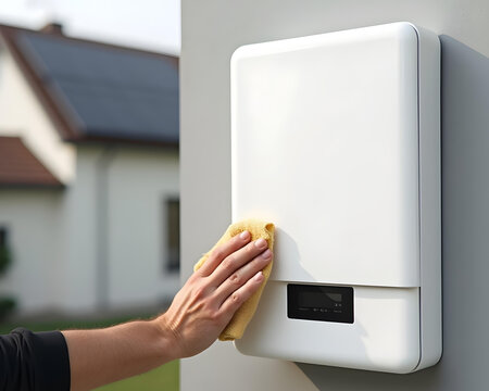 Solar power battery, installation on wall with & solar home for renewable energy, solar panel & battery for generate electricity by EV charger