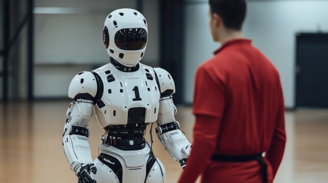 Robotic training partner enhances tech sports skills training facility image capture indoor high-tech innovation
