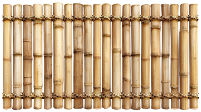 isolated transparent Background. Bamboo slat fence with uniform spacing, showcasing natural texture and warmth