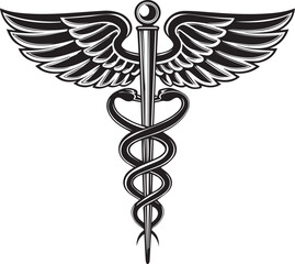 Caduceus medical symbol health care medicine snake wings rod illustration pharmacy healthcare emblem sign