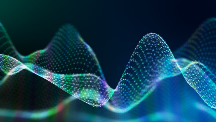Digital landscape with dots and lines. Cyberspace grid. Background concept for your design. 3d