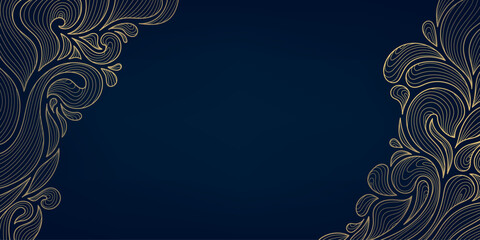 Vector art deco nouveau gold swirl background, line royal leaf frame, baroque decor geometric pattern. Wavy flourish design, fashion invitation. © marylia17