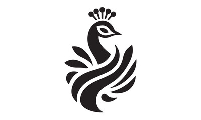 Black and white silhouette peacock vector illustration. illustration vector graphics of tribal art design peacock. Silhouette illustration of a peacock. logo, tattoo. watermark.