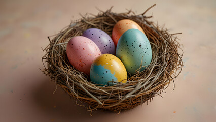 Obraz premium Speckled Easter Egg Nest with Vibrant Colors