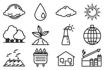 Greenhouse Gases Line Art Drawing for Educational Poster Design 