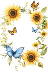 Beautiful Watercolor Flowers with Butterflies in a Delicate Arrangement