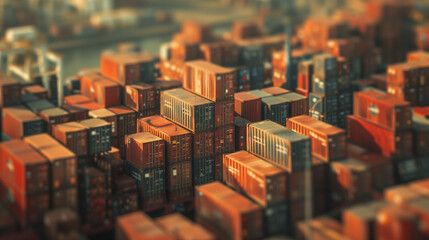 Stacked shipping containers at port representing global trade and logistics, concept of import export business and international commerce.