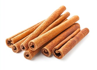 Cream of cinnamon sticks isolated on a white background, flat lay. Stock photo contest winner, high-resolution photo, high definition image.