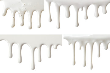 Set of delicious milk drippings, isolated on transparent cutout background