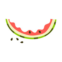 Bitten watermelon slice with seeds, juicy summer fruit, cartoon style. Vector illustration.