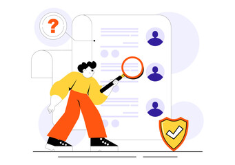 Criminal Checks Illustration Featuring Background Check for Recruitment, Criminal Record or Drug Test with Magnifier Inspecting Candidate Document