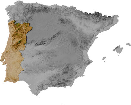Colored terrain map of Portugal