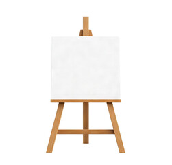 Wooden easel with blank white canvas, isolated on transparent cutout background
