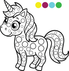 Cute Unicorn Coloring Page with Dotted Design