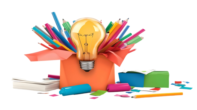 Creative Illustration Of Lightbulb Idea With Pencils On Transparent Background