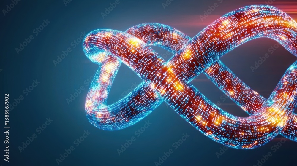 Aufkleber A captivating representation of digital connections, showcasing an abstract loop of glowing fibers symbolizing data transfer.