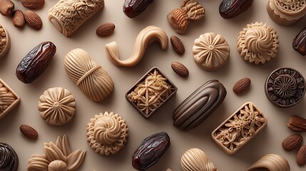 Celebrating eid al-fitr with traditional desserts ramadan joy lanterns and crescent moon decor in an islamic background