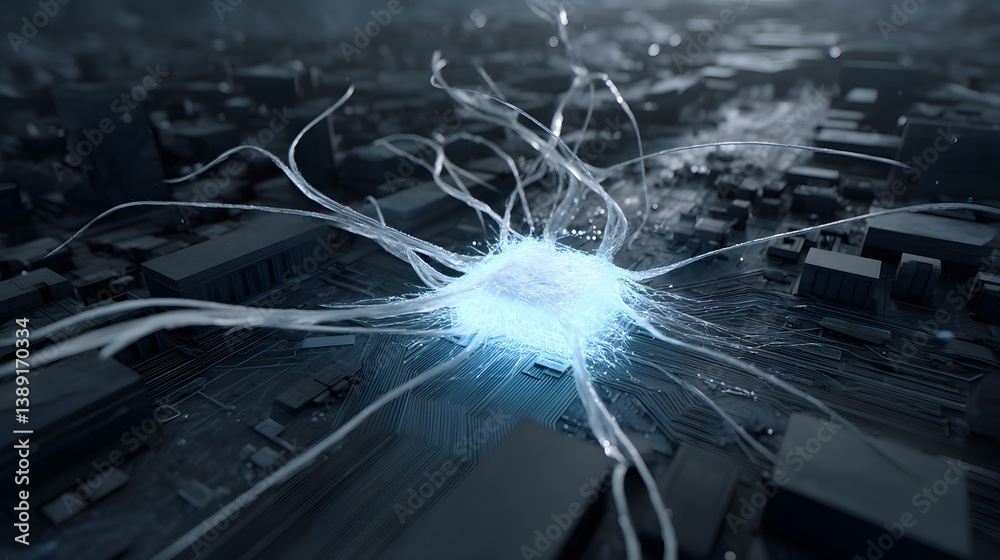 Poster ai efficiency at work, ultra-fast computing processors with glowing neural connections, high-perform
