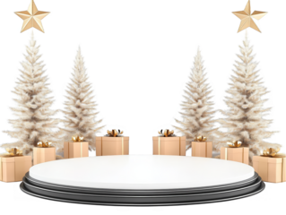 Elegant 3D Christmas Illustration With Gifts Trees And Podium Stage