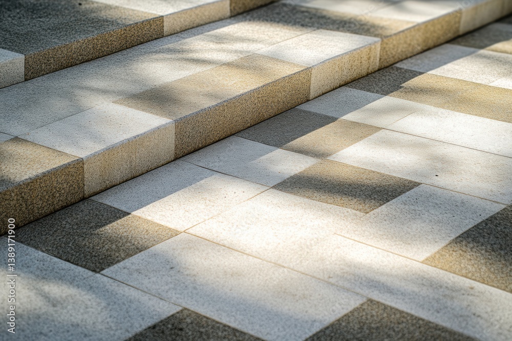 Poster Structured minimalistic pattern of layered shadows creating depth in neutral tones on a modern surface during daytime
