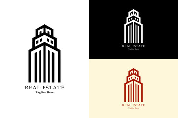vector illustration of simple bold line house roof shape tower, icon, logo for apartment, building, flat, property dealer, construction companies, landlord, real estate, builder, and more