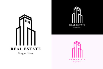 simple and minimal bold lines residential building, vector logo for real estate, property agent, apartment, guesthouse, housing, house for sale, home, landmark, construction, and more