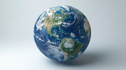 Fototapeta premium Earth Globe view with continents, ocean, and cloud cover under bright light