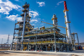 Fototapeta premium Modern oil refinery plant under blue sky