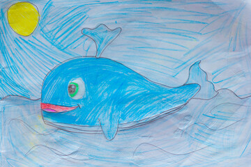 Smiling Blue Whale Under Bright Sun