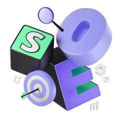 Lettering SEO with target and magnifying glass text