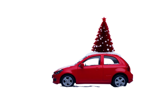 Festive Red Car With Christmas Tree On Transparent Isolated Background Illustration