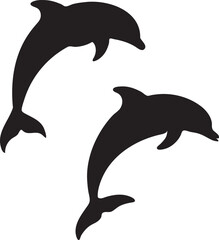 Two Dolphins Jumping Silhouette Vector