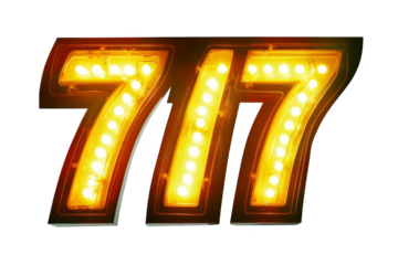 Glowing Neon 7 Number Sign Illustration With Gold Light Isolated On Black Background