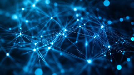 Abstract blue network with glowing nodes and connecting lines against a dark background design element